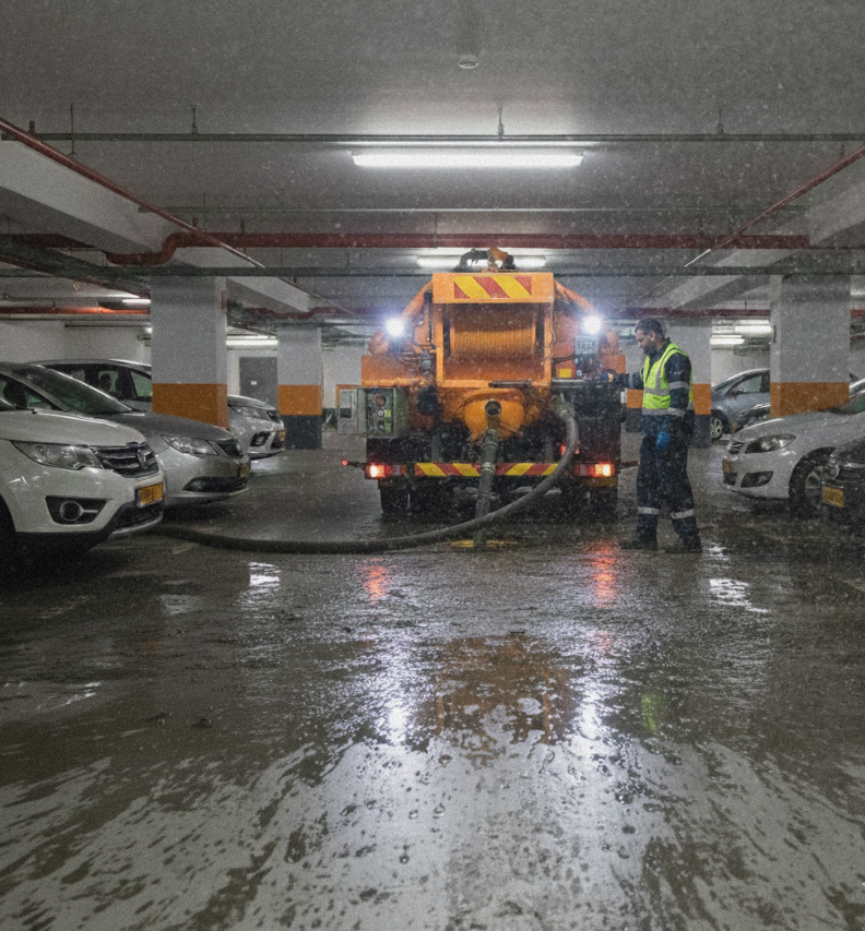 ביובית נמוכה לחניונים תת קרקעיים בפתח תקווה – פתיחת סתימות ושאיבת הצפות